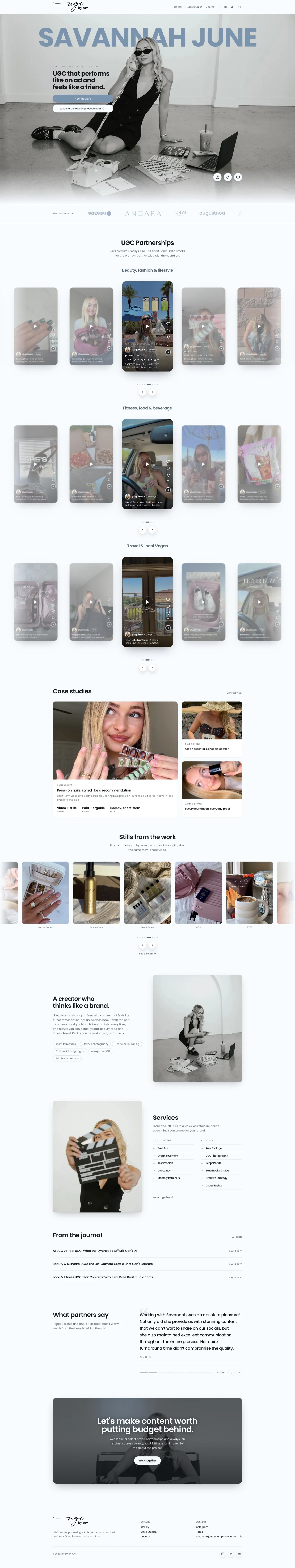 Savannah June's portfolio after the redesign